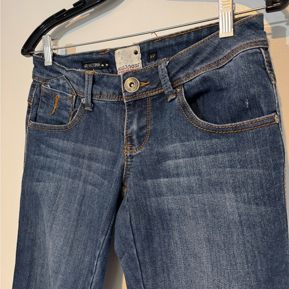 Ultra Low Rise Seduction V2:Victoria Moto Skinny Jeans Dark Wash Size 3/31